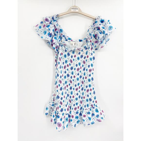 LoveShackFancy Kodie Deep Cotton Candy Smocked Floral Print Mini Dress Size L - Picture 5 of 7